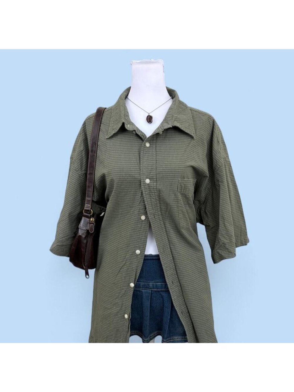 90s green plaid skater button down shirt